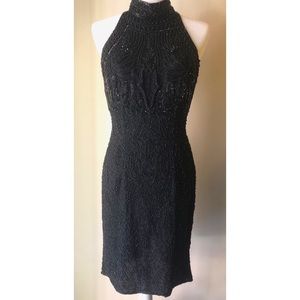 Adrianna Papell Black Beaded Evening Dress